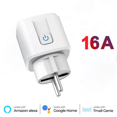 Tuya 16A 20A EU intelligens aljzat WiFi intelligens csatlakozó tápellátás-felügyelettel, időzítés funkció, hangvezérlés Alexa Google Assistant