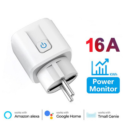 Tuya 16A 20A EU intelligens aljzat WiFi intelligens csatlakozó tápellátás-felügyelettel, időzítés funkció, hangvezérlés Alexa Google Assistant