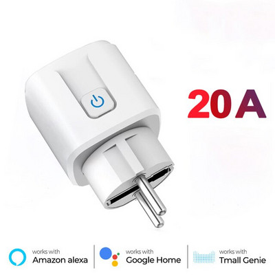 Tuya 16A 20A EU intelligens aljzat WiFi intelligens csatlakozó tápellátás-felügyelettel, időzítés funkció, hangvezérlés Alexa Google Assistant