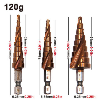 M35 Cobalt Contain Step Drill Εξαγωνικό σπιράλ από ανοξείδωτο ατσάλι Ανοιχτήρι τρύπας παγόδα Τρυπάνι τρυπάνι τρυπάνι 3-12/4-12/4-20mm Εργαλείο κοπής