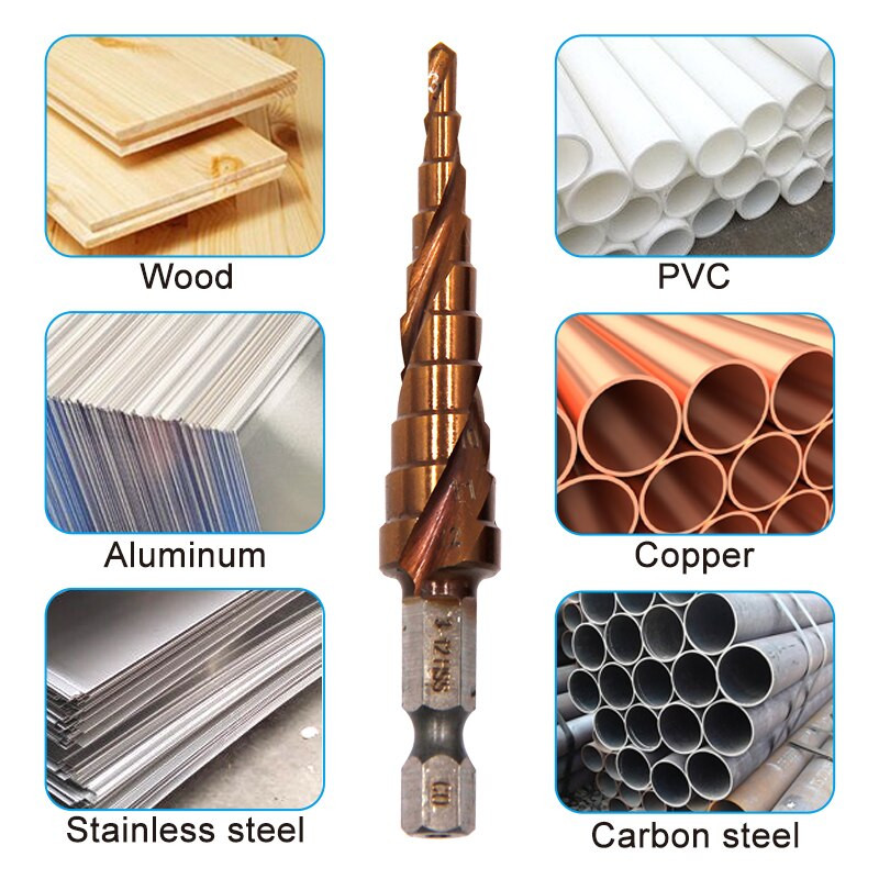 M35 Cobalt Conțin burghiu treptat Spiral hexagonal Deschizător de găuri din oțel inoxidabil Burghiu pentru găuri Pagoda 3-12/4-12/4-20mm Instrument de tăiere