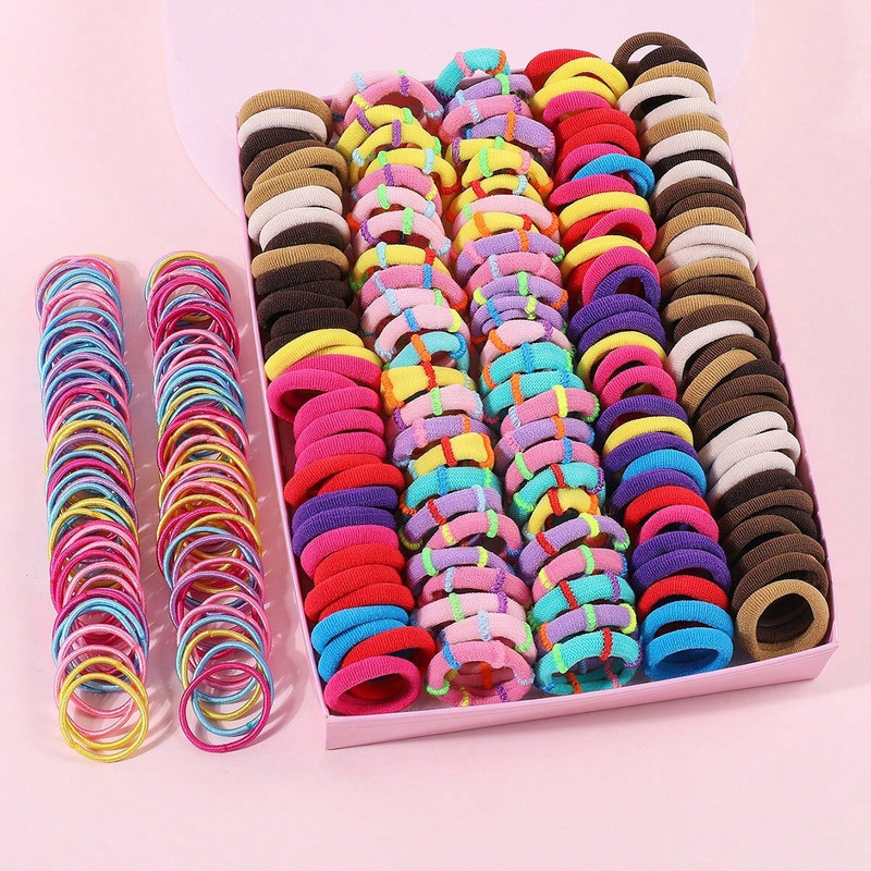 250/300 бр. Цветни ленти за коса за момичета Комплект найлонова еластична гумена лента Детски държач за конска опашка Щипки за коса Детски аксесоари за коса