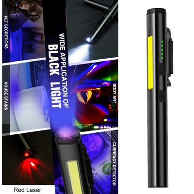 395 nm-es UV zseblámpa USB újratölthető hordozható tollkapcsos zseblámpa 800mah reflektor COB munkalámpa javítási sürgősségi kempinghez