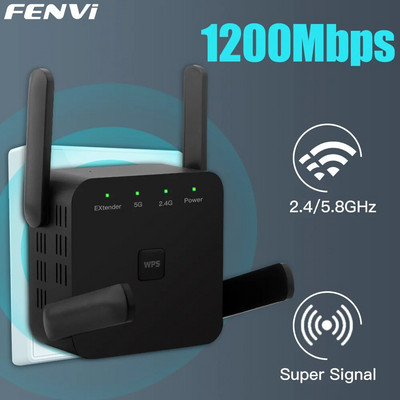 FENVI 5Ghz AC1200 WiFi átjátszó 1200Mbps router fekete WiFi bővítő erősítő 2.4G/5GHz Wi-Fi jelerősítő nagy hatótávolságú hálózat