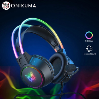 ONIKUMA X15 Pro kõrvapealsed kõrvaklapid Mängupeakomplekt Juhtmega tühistavad kõrvaklapid Roosad kassikõrvad Rgb valgus mikrofoniga PC PS4 jaoks
