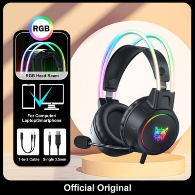 ONIKUMA X15 Pro Over-Ear Headphones Ακουστικά gaming Ενσύρματα ακουστικά ακύρωσης Pink Cat Ears Rgb Light με μικρόφωνο για υπολογιστή PS4