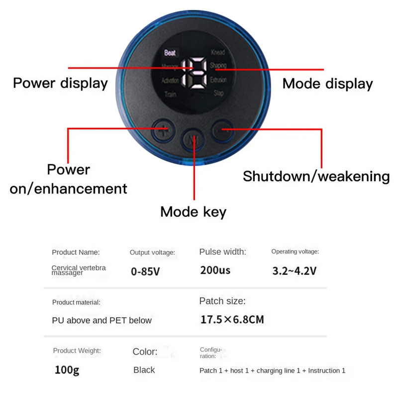 2/3/4 tk nutikas elektriline kaelamassaažikomplekt, 8 režiimi, 19 taseme intensiivsusega kodus kasutatavad massaaživahendid väsimuse leevendamiseks
