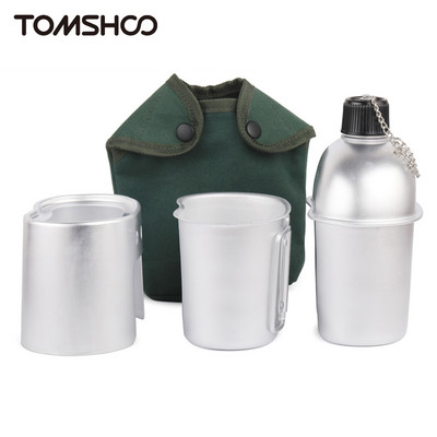 Tomshoo 3/4 db-os edénykészlet kültéri kemping alumínium katonai kantin csésze fa kályha szett fedőtáskával túrázáshoz, hátizsákkal