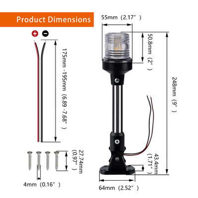 LED-ankruvalgusti, purjetamise signaallamp meresõiduks, paadijahtide tarvikud, 12–24 V