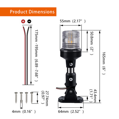 LED-ankruvalgusti, purjetamise signaallamp meresõiduks, paadijahtide tarvikud, 12–24 V