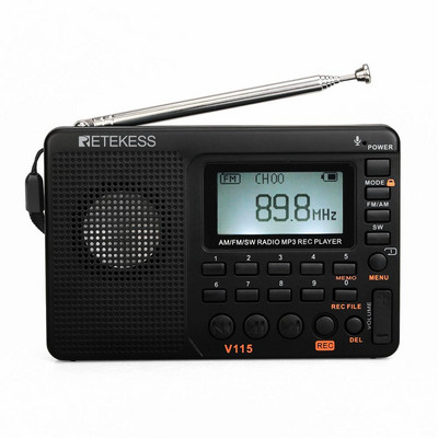 RETEKESS V115 Rádió FM AM SW Hordozható Rádiók Újratölthető Rövidhullámú Rádió Elemek Teljes Hullámú USB Rögzítő Hangszóró Időseknek