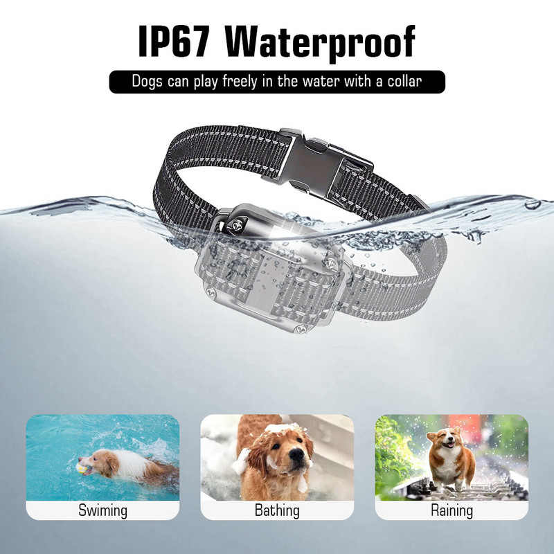 Koerte treeningkaelarihm kaugjuhtimispuldiga, IP67 veekindel, 3 treeningrežiimi, taaslaetav põrutusrihm koertele