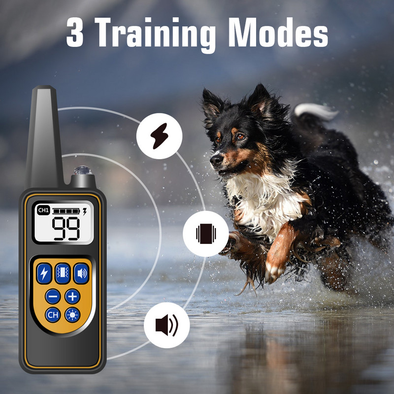 Koerte treeningkaelarihm kaugjuhtimispuldiga, IP67 veekindel, 3 treeningrežiimi, taaslaetav põrutusrihm koertele