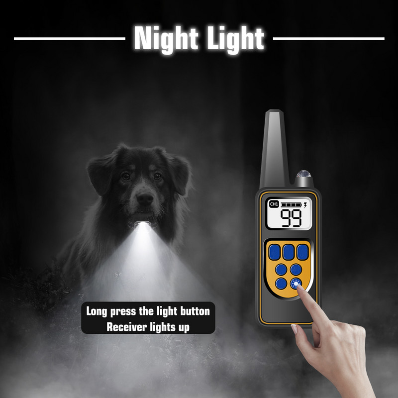 Koerte treeningkaelarihm kaugjuhtimispuldiga, IP67 veekindel, 3 treeningrežiimi, taaslaetav põrutusrihm koertele