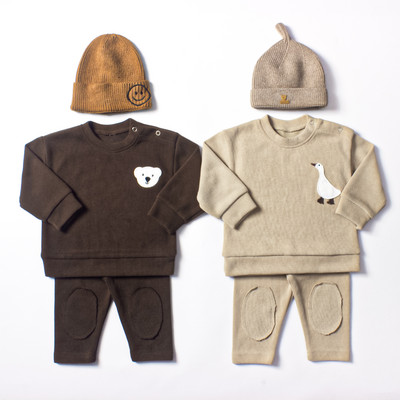 Set de haine pentru bebeluși nou-născuți fete băieți 0-24M ținută ursuleț broderie gâscă Topuri cu gâtul O + pantaloni lungi Îmbrăcăminte pentru copii 2023