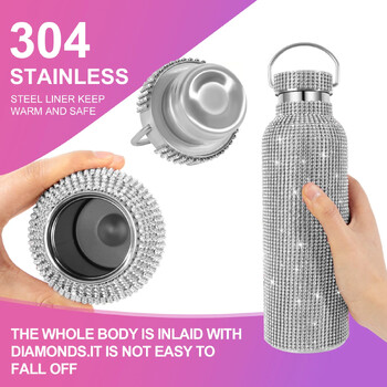 500ml/750ml Πολυτελές μπουκάλι Thermos Diamond with Chain Flask Cup Vacuum από ανοξείδωτο ατσάλι Βραστήρας νερού για κορίτσια Γυναικείο μπουκάλι δώρου