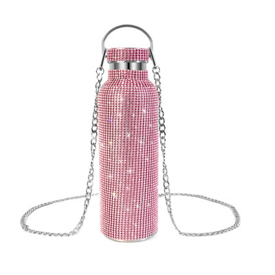 500ml/750ml Sticlă termos cu diamante de lux cu balon cu lanț Cupă cu vid Ibric de apă din oțel inoxidabil Fete Femei Sticla cadou