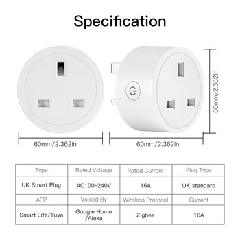 MOES ZigBee Tuya Socket Power Plug 16A Έξυπνη APP Πρίζα ασύρματης πρίζας Λειτουργικό χρονόμετρο παρακολούθησης ενέργειας Alexa Google UK