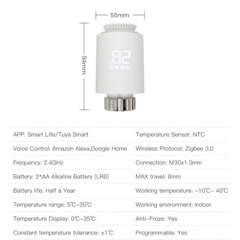 AVATTO Tuya ZigBee Термостат за задвижване на радиатора, интелигентен термостатичен клапан TRV Контролер на температурата, Работи за Alexa Google Home