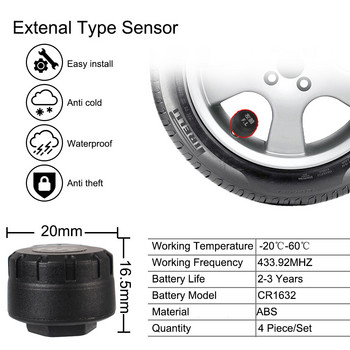 Android навигация TPMS с 4 сензора Алармена система USB Android Car TPMS Безжична трансмисия Система за следене на налягането в гумите