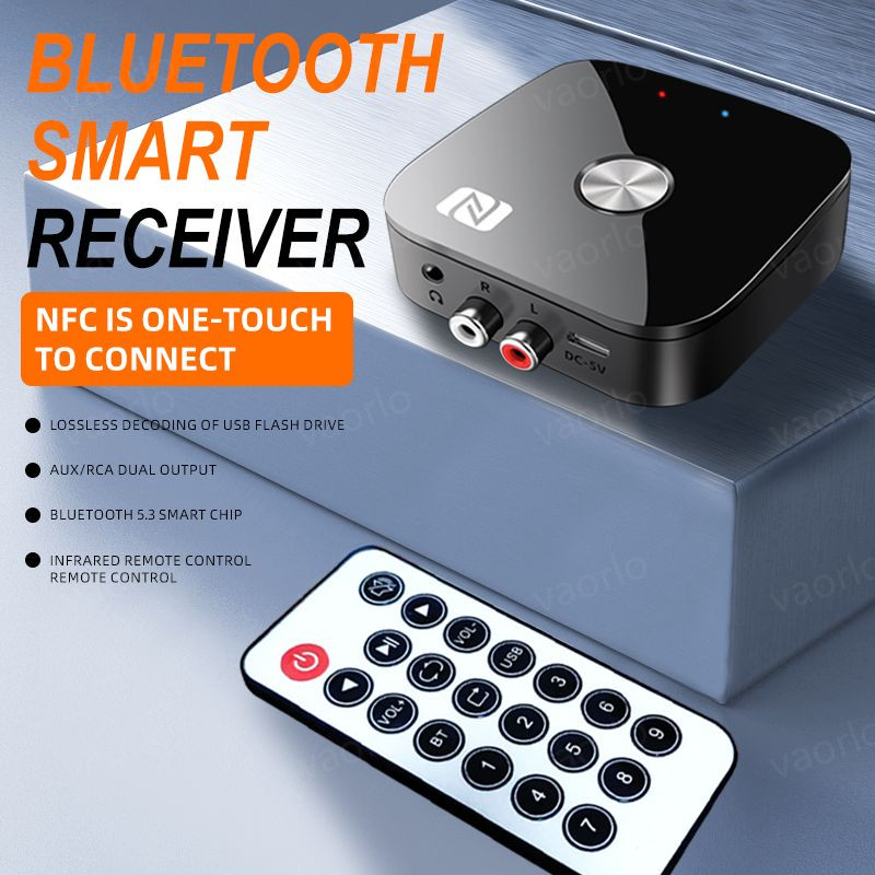 NFC Bluetooth 5.3 audio uztvērējs 3,5 mm AUX R/L RCA bezzudumu stereo HIFI mūzikas bezvadu adapteris USB U-diska atskaņošanas tālvadības pults