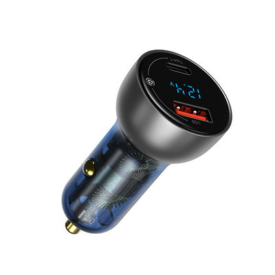 Baseus 65W PPS φορτιστής αυτοκινήτου USB Τύπος C Διπλής θύρας PD QC Γρήγορη φόρτιση για φορητό υπολογιστή Ημιδιαφανής φορτιστής τηλεφώνου αυτοκινήτου για iPhone