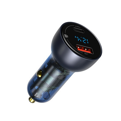 Baseus 65W PPS φορτιστής αυτοκινήτου USB Τύπος C Διπλής θύρας PD QC Γρήγορη φόρτιση για φορητό υπολογιστή Ημιδιαφανής φορτιστής τηλεφώνου αυτοκινήτου για iPhone
