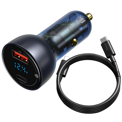Baseus 65W PPS φορτιστής αυτοκινήτου USB Τύπος C Διπλής θύρας PD QC Γρήγορη φόρτιση για φορητό υπολογιστή Ημιδιαφανής φορτιστής τηλεφώνου αυτοκινήτου για iPhone