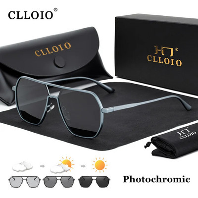 CLLOIO Ochelari de soare fotocromatici din aluminiu la modă nouă, ochelari de soare polarizați pentru bărbați, femei, ochelari de soare cameleon anti-orbire