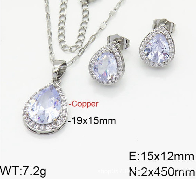 Трансгранична външна търговия на едро, популярен набор от скъпоценни камъни във формата на капка, обеци, огърлица с медно покритие цвят, дълготрайна светлина, лукс от висок клас