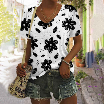 Amazon Summer Foreign Trade 2023 European and American Clothing Hawaiian Beach Plant T-shirt Σέξι μπλουζάκι με λαιμόκοψη σε V για γυναίκες