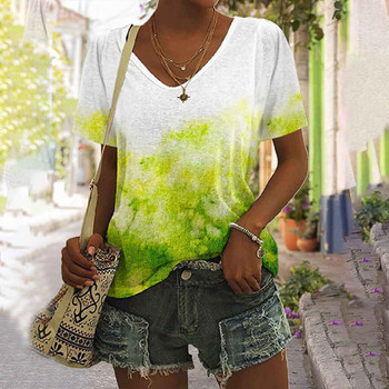 Amazon Summer Foreign Trade 2023 European and American Clothing Hawaiian Beach Plant T-shirt Σέξι μπλουζάκι με λαιμόκοψη σε V για γυναίκες