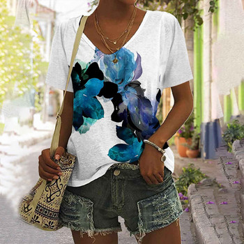 Amazon Summer Foreign Trade 2023 European and American Clothing Hawaiian Beach Plant T-shirt Σέξι μπλουζάκι με λαιμόκοψη σε V για γυναίκες