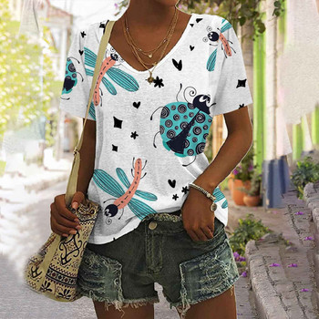 Amazon Summer Foreign Trade 2023 European and American Clothing Hawaiian Beach Plant T-shirt Σέξι μπλουζάκι με λαιμόκοψη σε V για γυναίκες