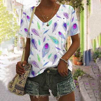 Amazon Summer Foreign Trade 2023 European and American Clothing Hawaiian Beach Plant T-shirt Σέξι μπλουζάκι με λαιμόκοψη σε V για γυναίκες