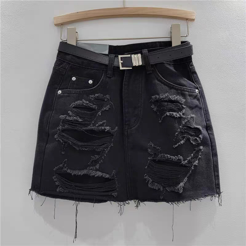 2023 г. Нова модерна и персонализирана разкъсана дънкова пола Beggar`s Дамска къса пола с висока талия, отслабваща, A-силует, необработени ръбове, покриваща бедрата
