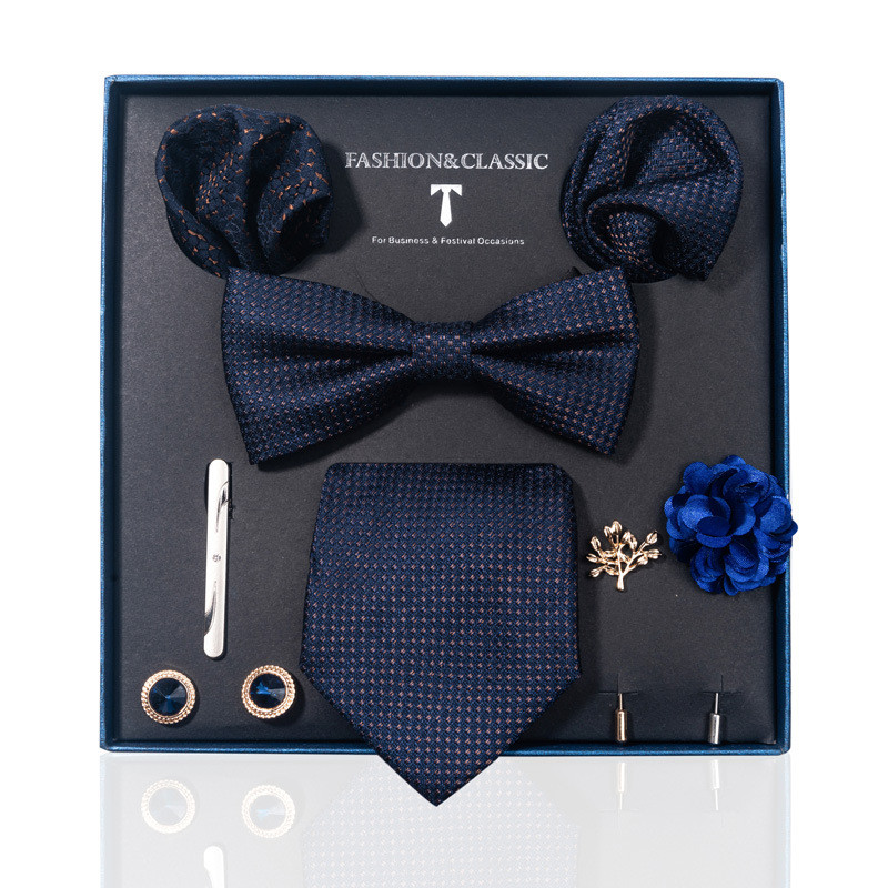 Сватбена вратовръзка на младоженеца от висок клас, джобен квадратен корсаж, комплект подаръчна кутия, мъжка вратовръзка, готова наличност