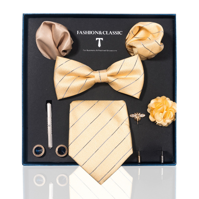 Сватбена вратовръзка на младоженеца от висок клас, джобен квадратен корсаж, комплект подаръчна кутия, мъжка вратовръзка, готова наличност