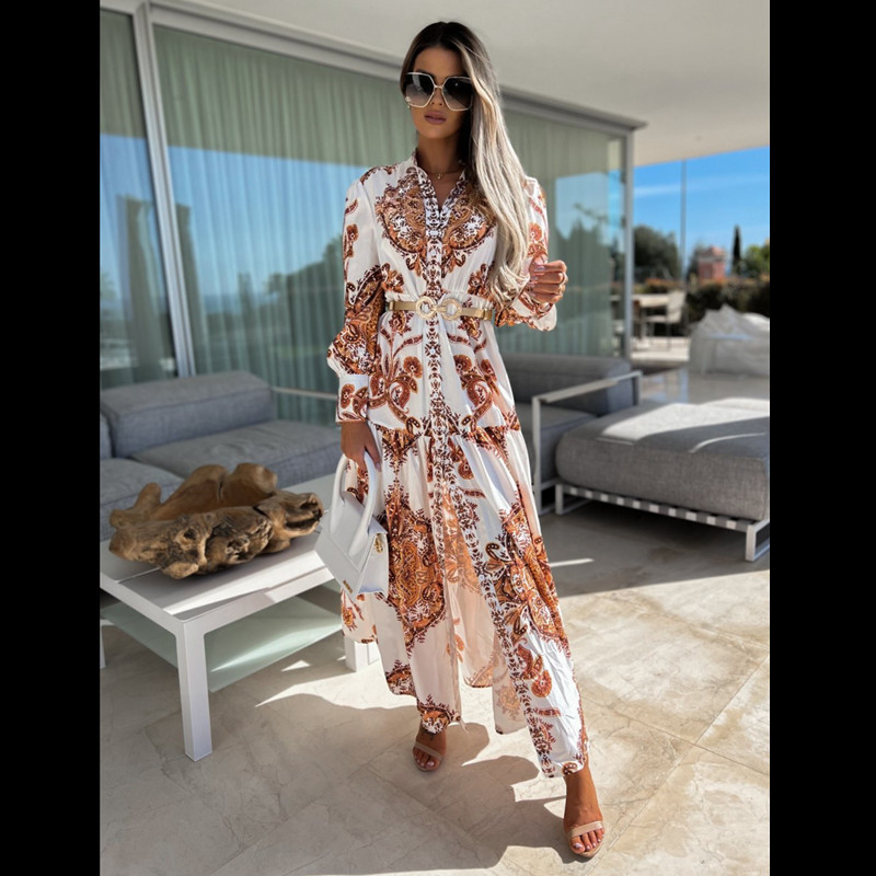 În stoc 2022 Primăvara Vară Produse noi Amazon Independent Station Reduceri fierbinți New Temperament Loose Print Dress