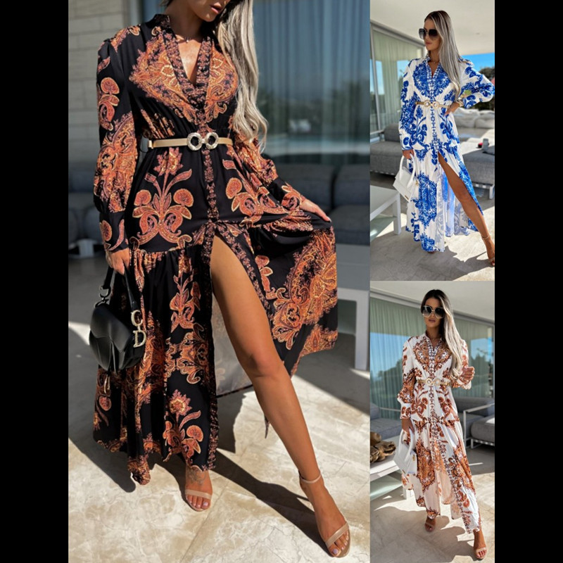 În stoc 2022 Primăvara Vară Produse noi Amazon Independent Station Reduceri fierbinți New Temperament Loose Print Dress