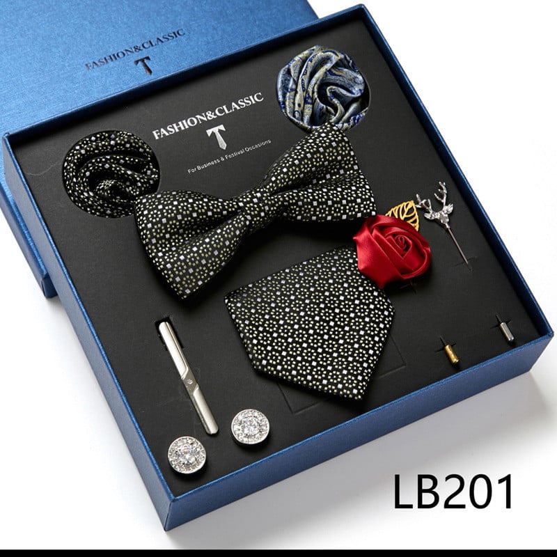Spot új férfi nyakkendő ajándékdoboz divat üzleti egyszínű virágos nyakkendő négyzet alakú sál 8 részes kombinált készlet
