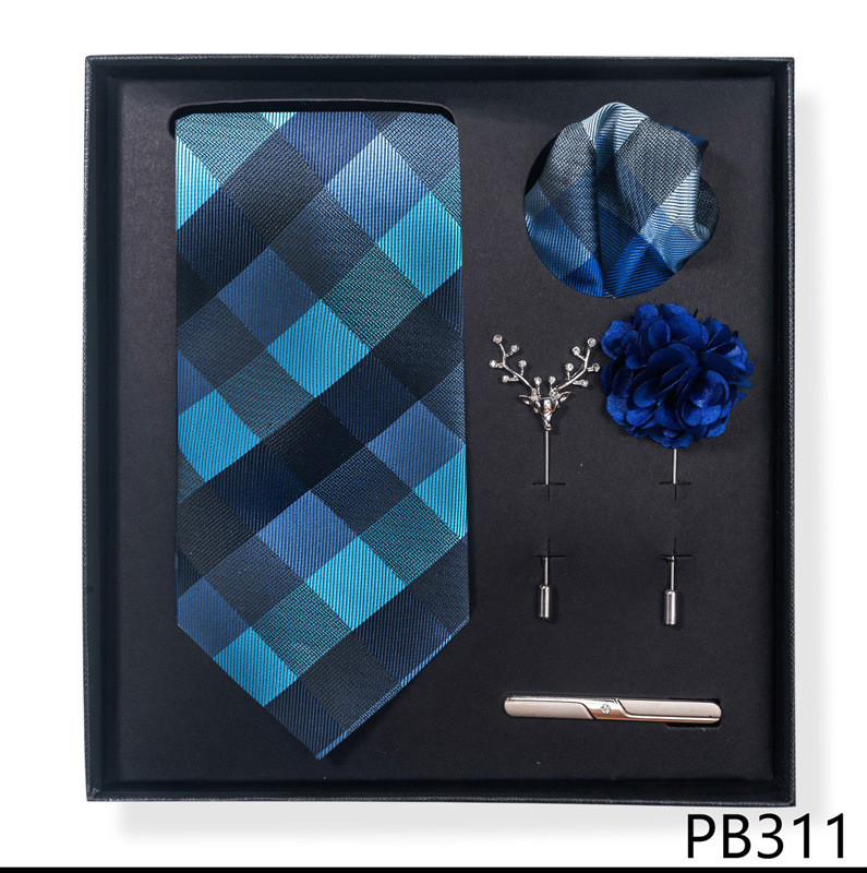 Cravată pentru bărbați, la modă, în dungi, set cutie cadou, 6 bucăți, eșarfă pătrată, set de corsaj cu clemă de cravată