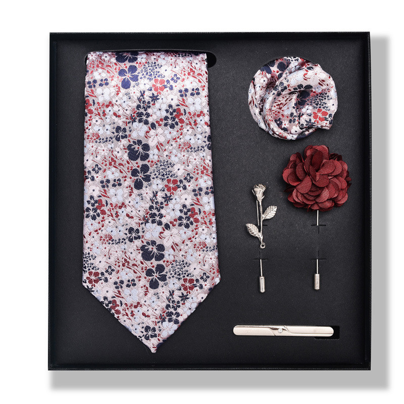 Cravată pentru bărbați, la modă, în dungi, set cutie cadou, 6 bucăți, eșarfă pătrată, set de corsaj cu clemă de cravată
