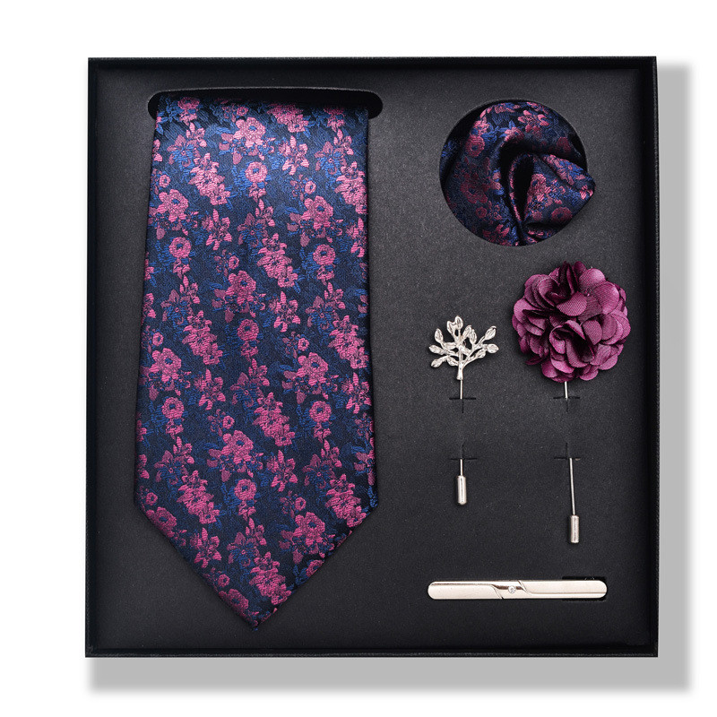 Cravată pentru bărbați, la modă, în dungi, set cutie cadou, 6 bucăți, eșarfă pătrată, set de corsaj cu clemă de cravată