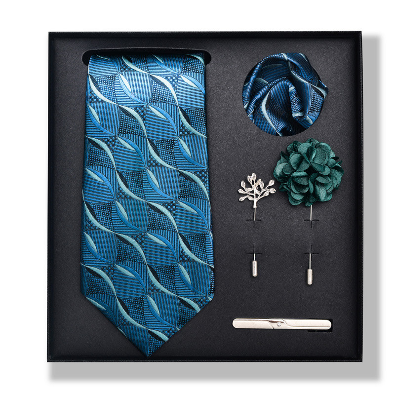 Cravată pentru bărbați, la modă, în dungi, set cutie cadou, 6 bucăți, eșarfă pătrată, set de corsaj cu clemă de cravată