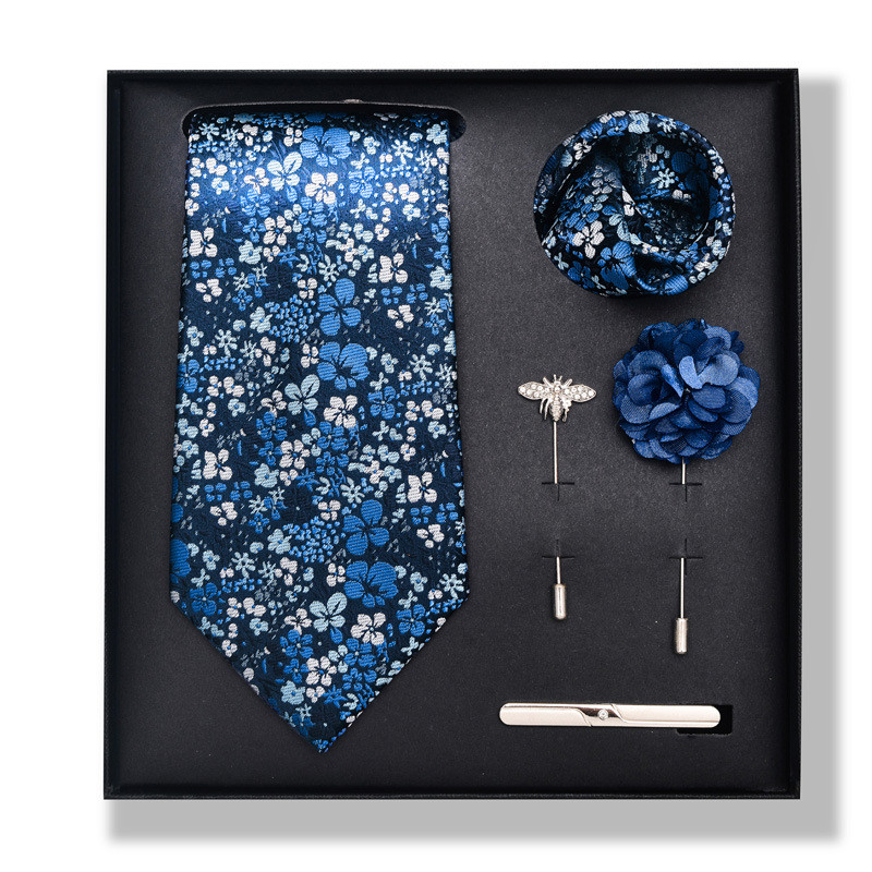 Cravată pentru bărbați, la modă, în dungi, set cutie cadou, 6 bucăți, eșarfă pătrată, set de corsaj cu clemă de cravată