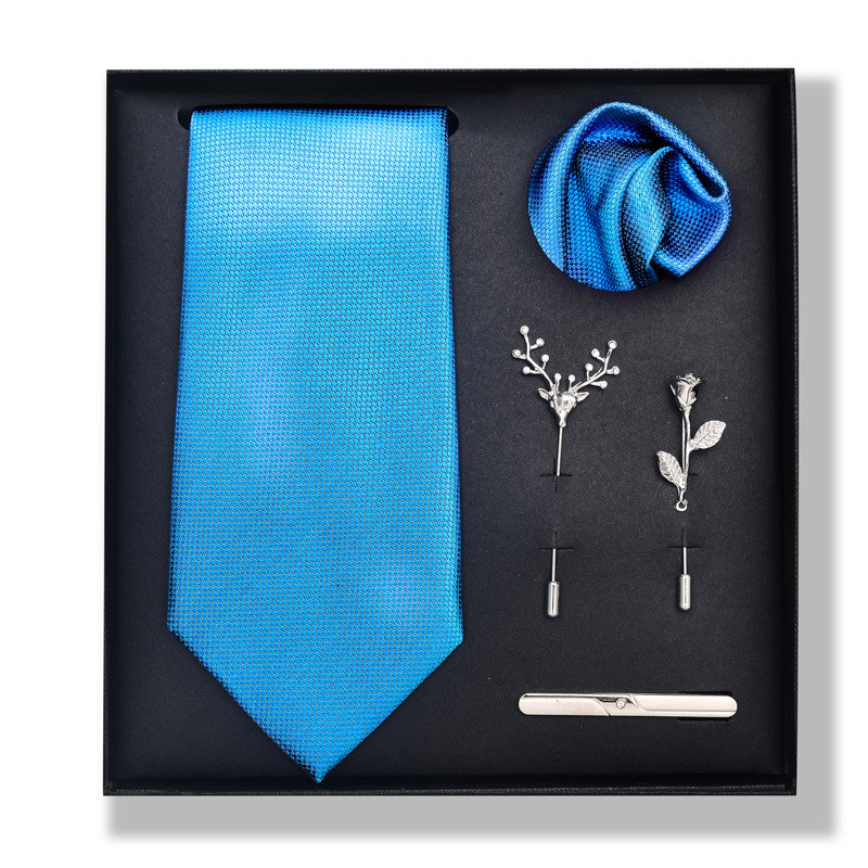 Cravată pentru bărbați, la modă, în dungi, set cutie cadou, 6 bucăți, eșarfă pătrată, set de corsaj cu clemă de cravată