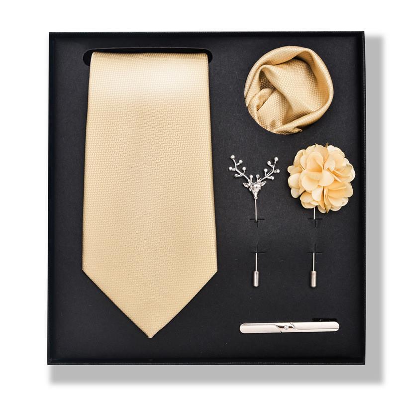 Cravată pentru bărbați, la modă, în dungi, set cutie cadou, 6 bucăți, eșarfă pătrată, set de corsaj cu clemă de cravată
