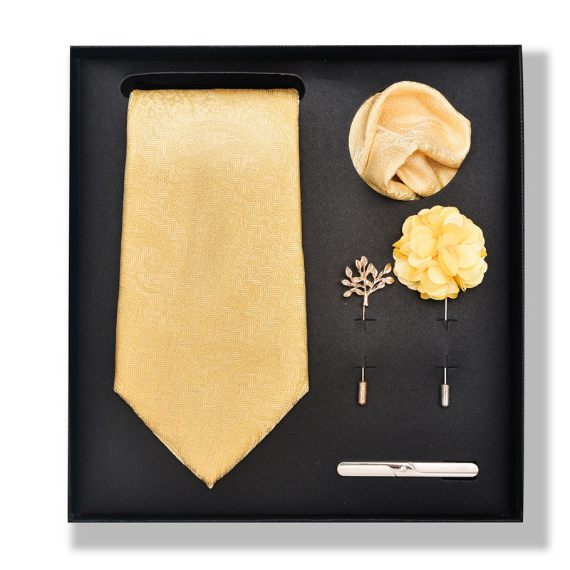 Cravată pentru bărbați, la modă, în dungi, set cutie cadou, 6 bucăți, eșarfă pătrată, set de corsaj cu clemă de cravată