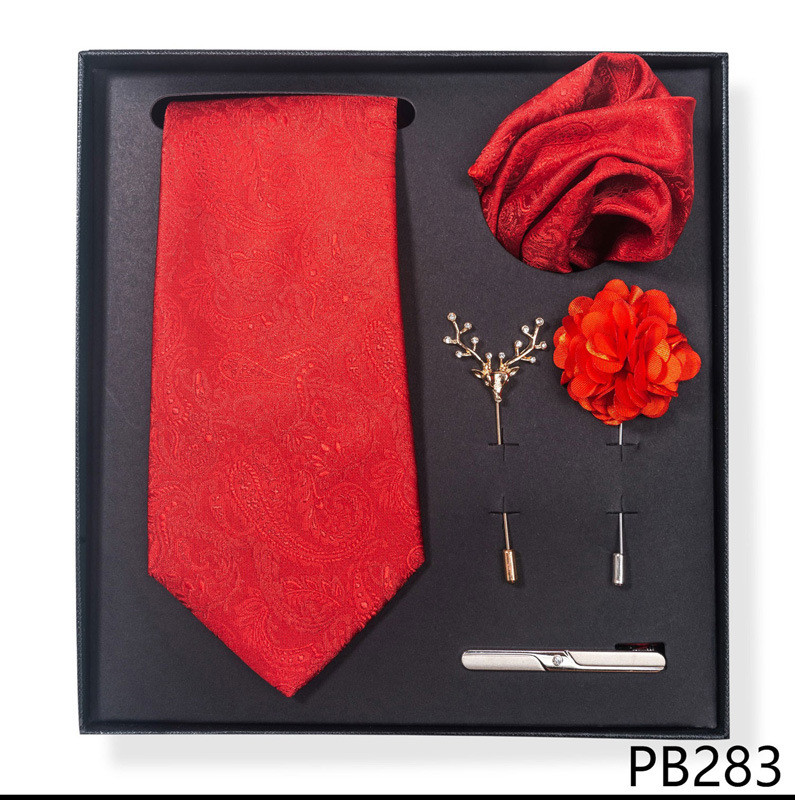 Cravată de modă pentru bărbați, de culoare uni, cu dungi de caju, set cutie cadou de 6 bucăți, set de corsaj de eșarfă pătrată cu clemă de cravată